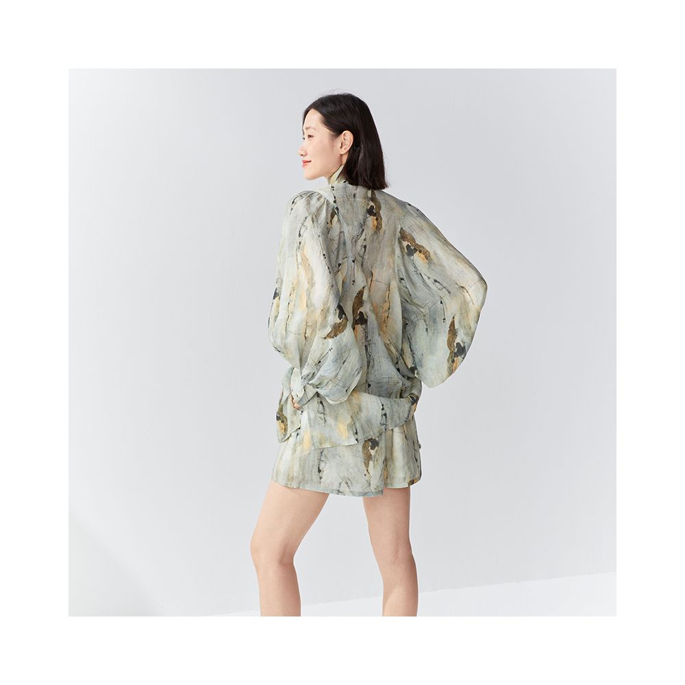 OPOF new Chinese style ramie shirt women s loose shorts suit wear ink and wash dye 2024 spring and summer new products image 3