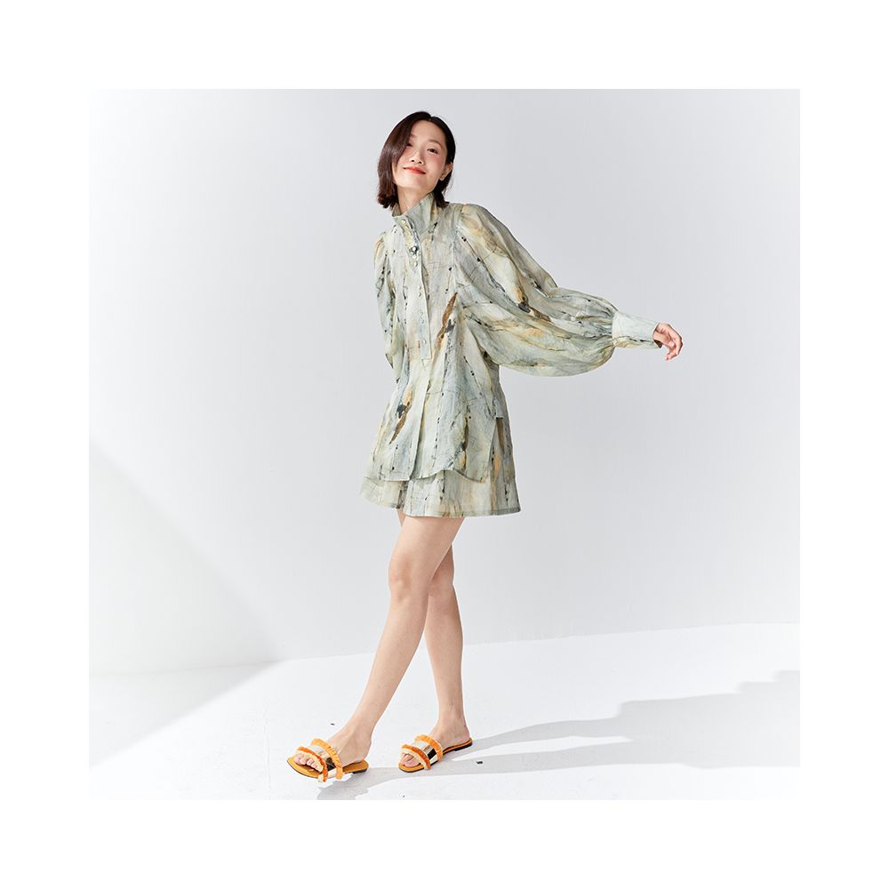 OPOF new Chinese style ramie shirt women s loose shorts suit wear ink and wash dye 2024 spring and summer new products image 4