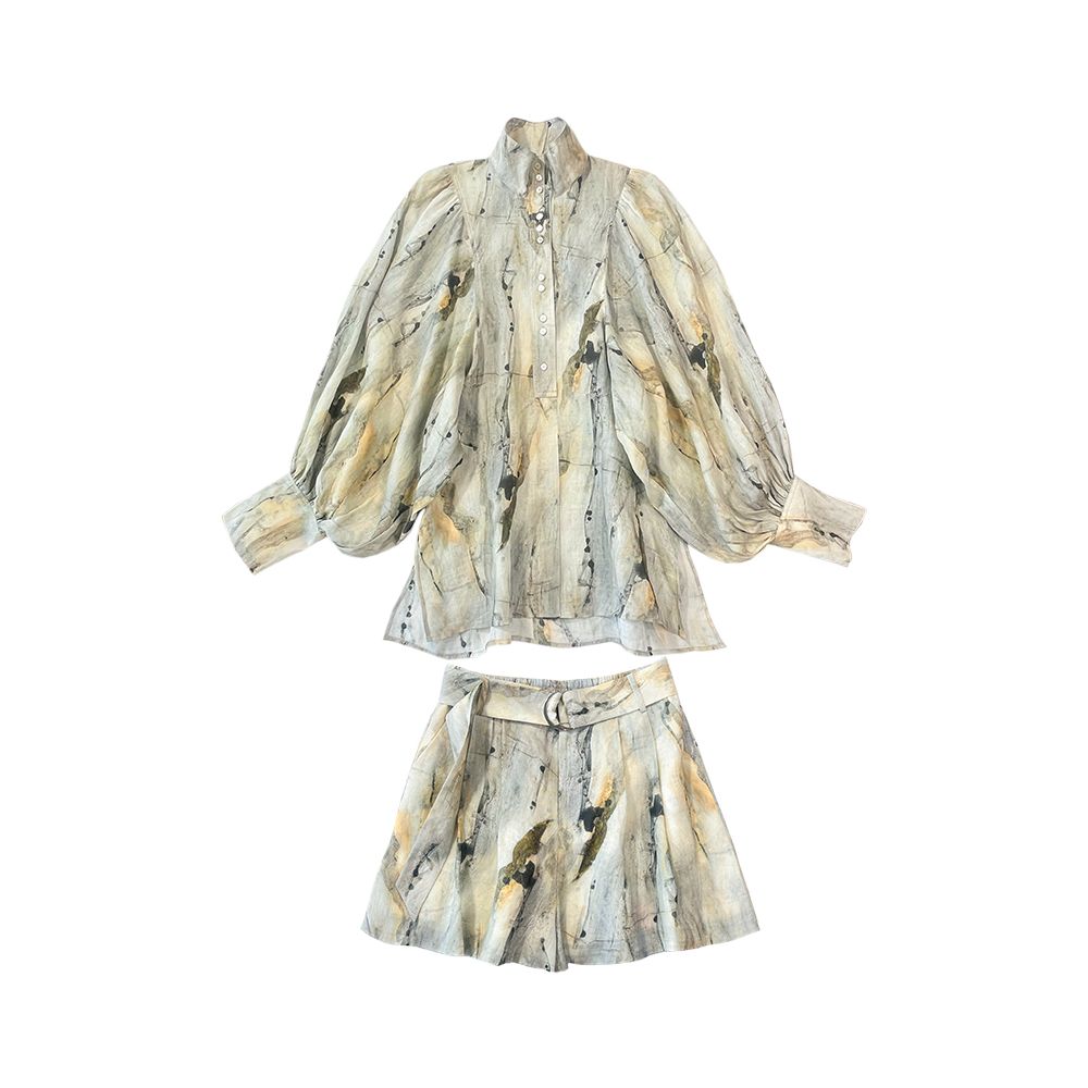 OPOF new Chinese style ramie shirt women s loose shorts suit wear ink and wash dye 2024 spring and summer new products image 5