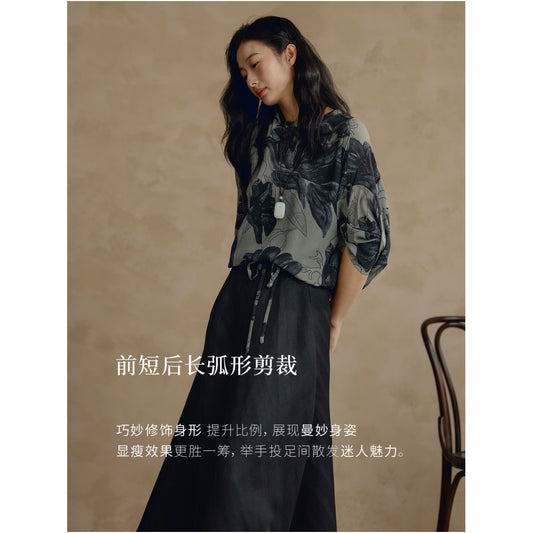 ASAYA4984 – Noir Botanica Silk Blouse 🖤🌿