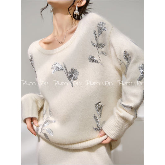 ASAYA4985 – Frost Bloom Embellished Knit Set ❄️🌸