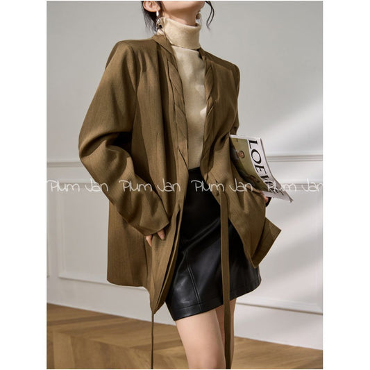 ASAYA4987 – Mocha Tailored Drape Jacket ☕️🤎