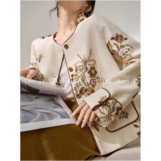 ASAYA4989 – Golden Bloom Embroidered Jacket 🌾✨
