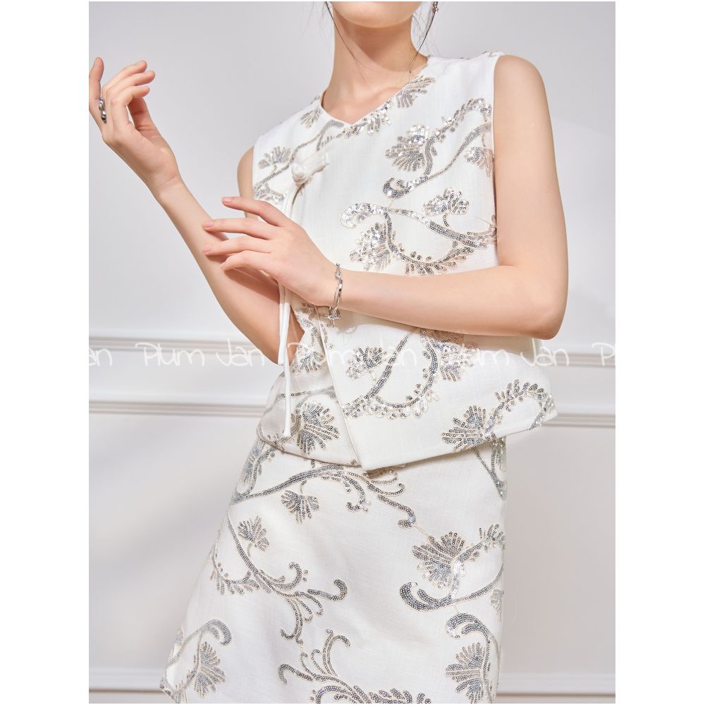 Plum Jan This year s popular beautiful suits summer new Chinese style vest short skirt two piece suit image 2