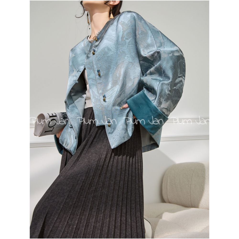 Plum Jan Unique and super beautiful new Chinese style blue jacket for women s clothing 2025 new popular autumn and winter styles image 4
