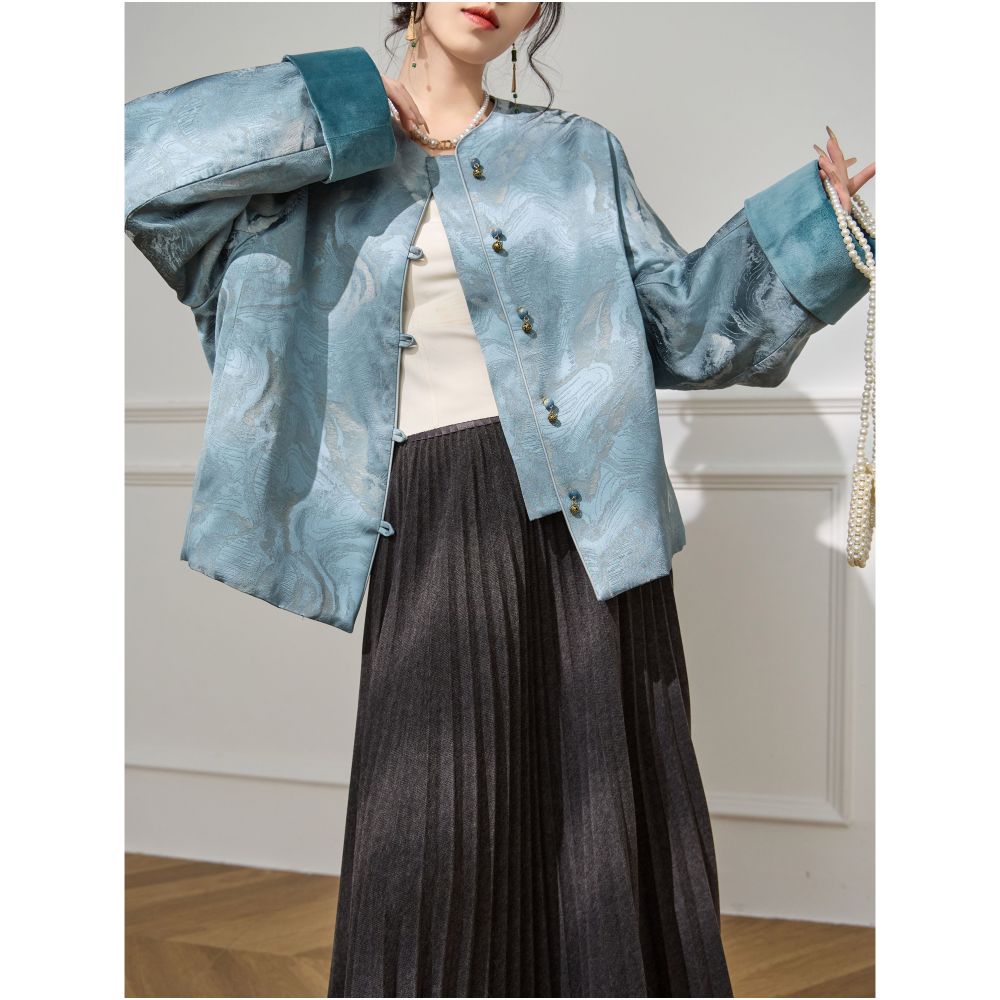 Plum Jan Unique and super beautiful new Chinese style blue jacket for women s clothing 2025 new popular autumn and winter styles image 5