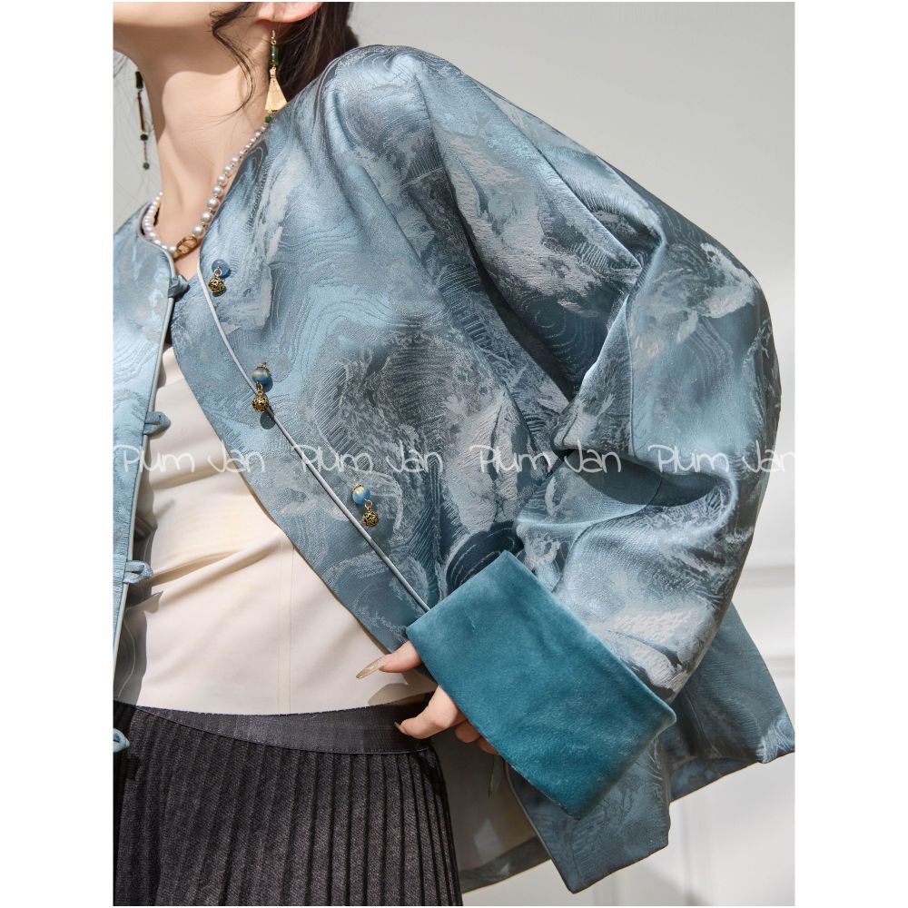 Plum Jan Unique and super beautiful new Chinese style blue jacket for women s clothing 2025 new popular autumn and winter styles image 0