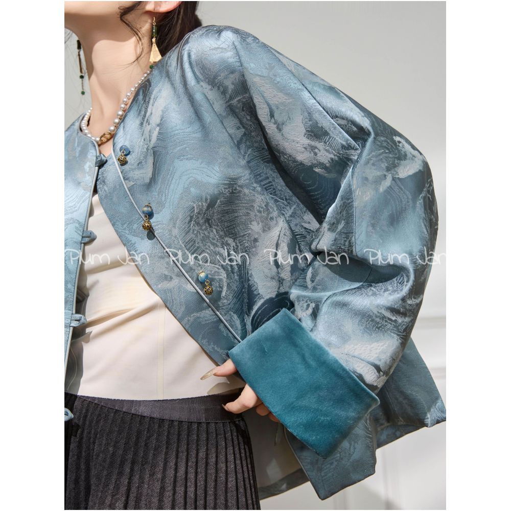 Plum Jan Unique and super beautiful new Chinese style blue jacket for women s clothing 2025 new popular autumn and winter styles image 7