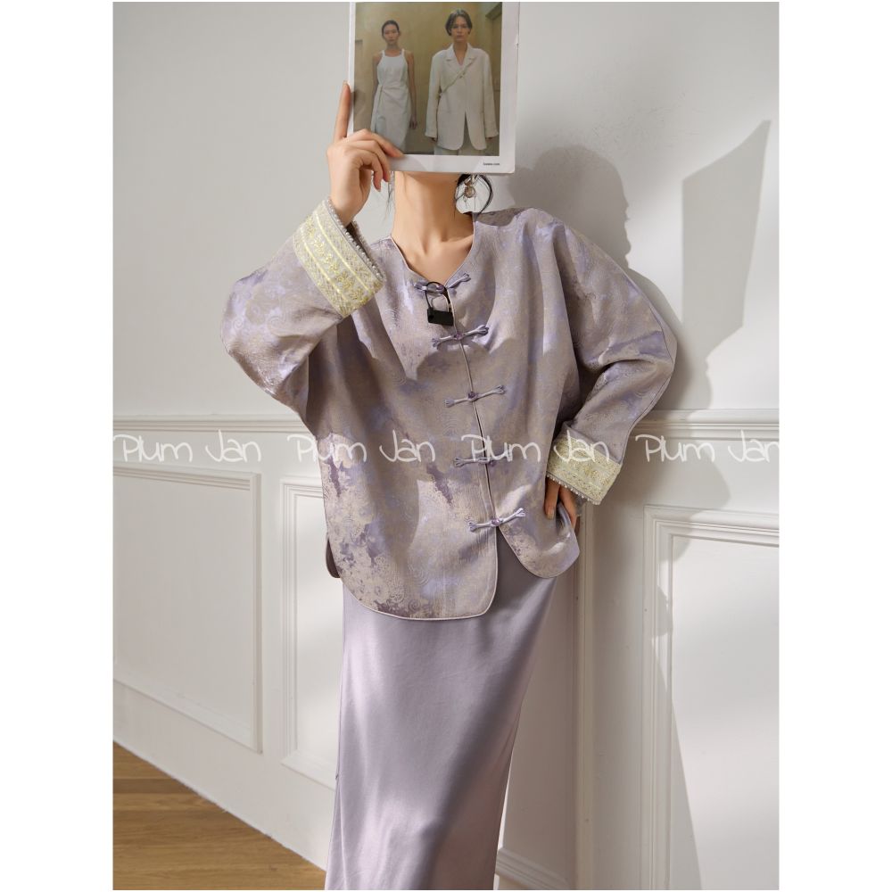 Plum Jan New Chinese style purple national style jacquard jacket for women s autumn new style high end temperament short top image 3