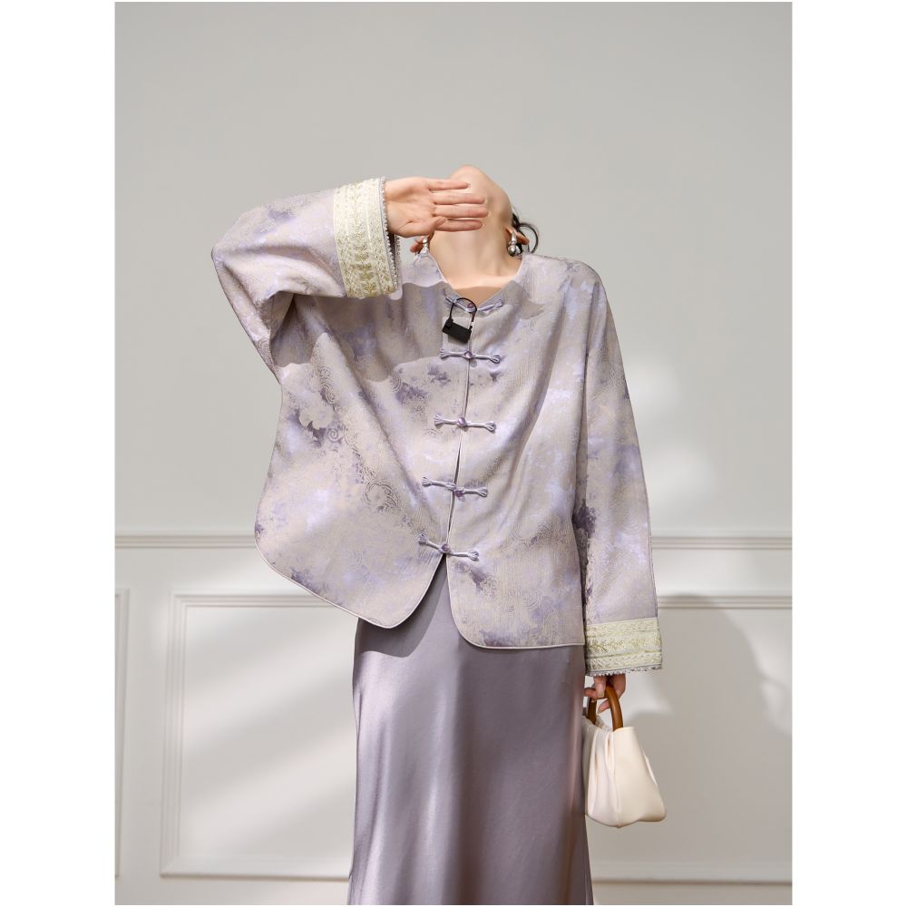 Plum Jan New Chinese style purple national style jacquard jacket for women s autumn new style high end temperament short top image 5