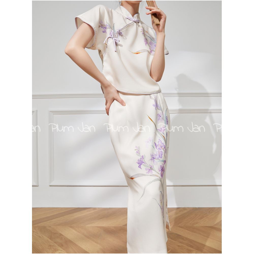 Plum Jan New Chinese style suit Chinese style women s summer style this year popular beautiful modified cheongsam skirt two piece suit image 4