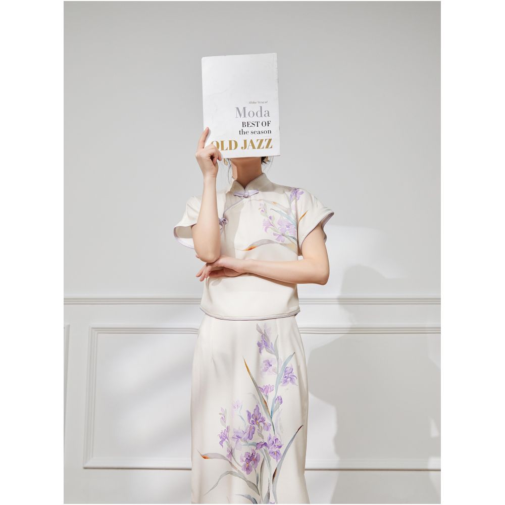 Plum Jan New Chinese style suit Chinese style women s summer style this year popular beautiful modified cheongsam skirt two piece suit image 7