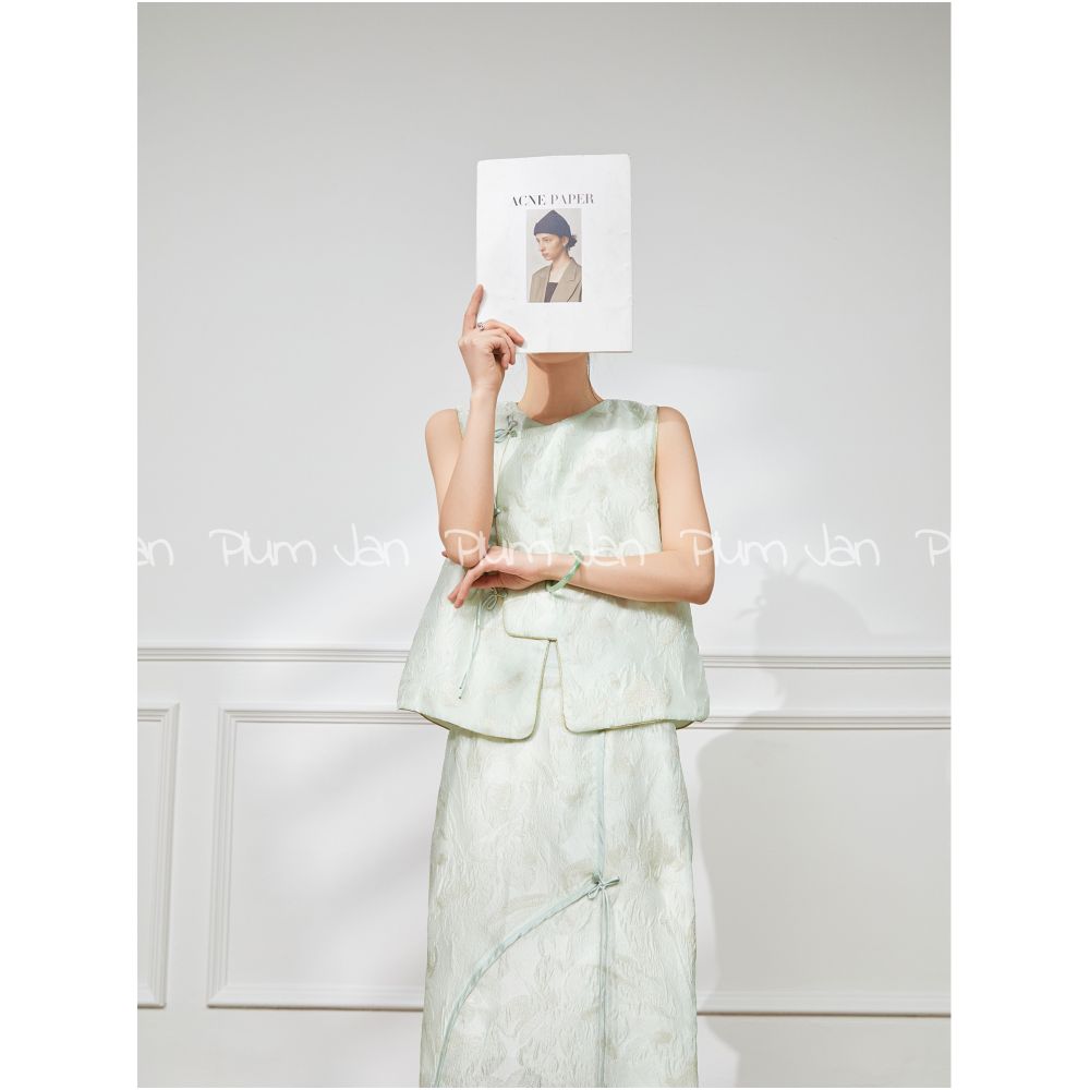 Plum Jan 50 off Chinese style suit skirt women s summer 2025 new sleeveless top half skirt two piece suit image 2