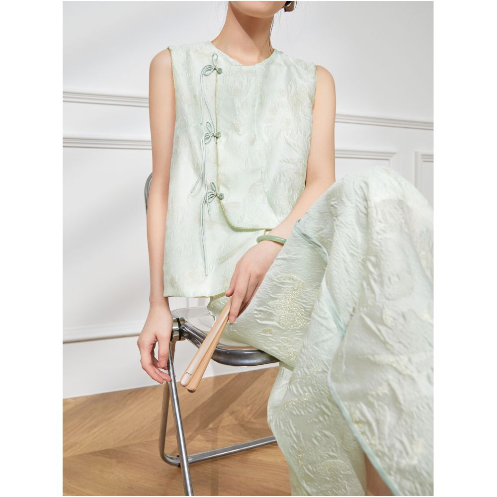 Plum Jan 50 off Chinese style suit skirt women s summer 2025 new sleeveless top half skirt two piece suit image 5