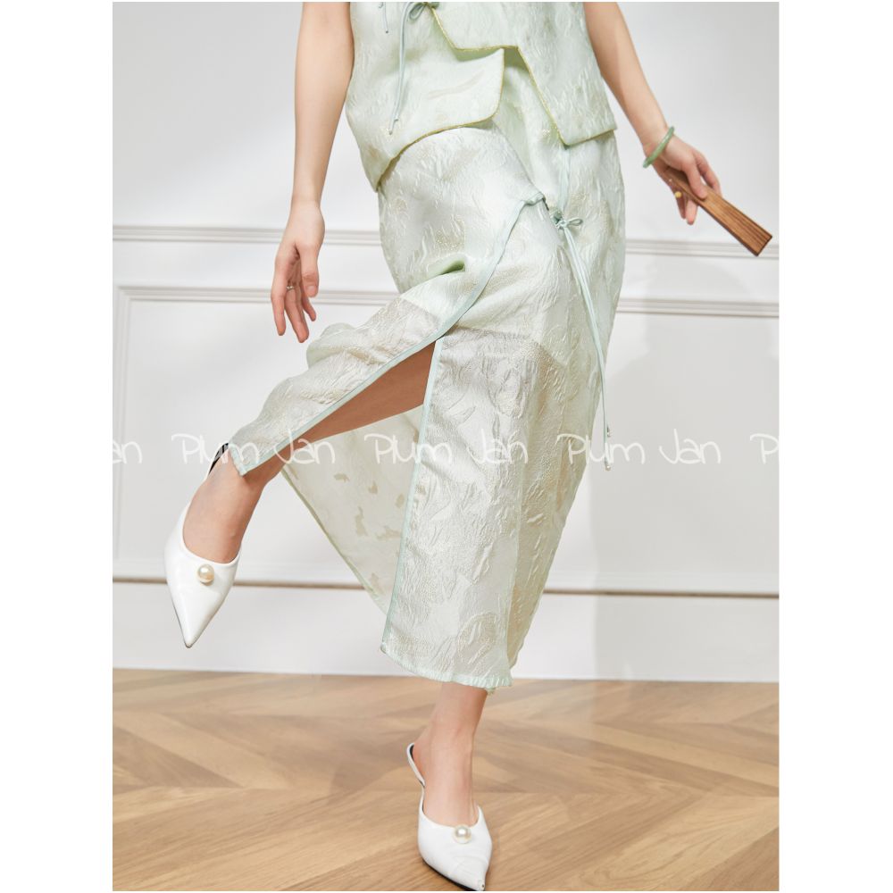 Plum Jan 50 off Chinese style suit skirt women s summer 2025 new sleeveless top half skirt two piece suit image 7