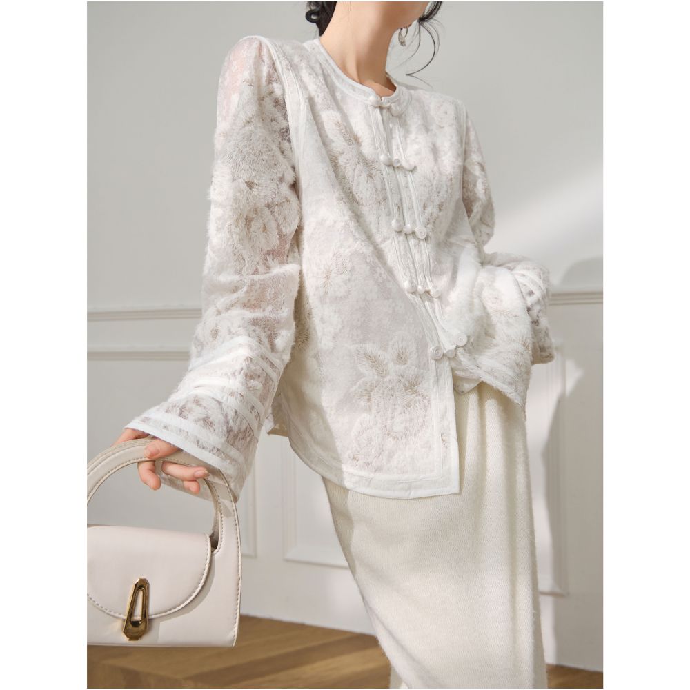 Plum Jan New Chinese style white shirt women s 2025 new design sense light luxury temperament shirt top image 2
