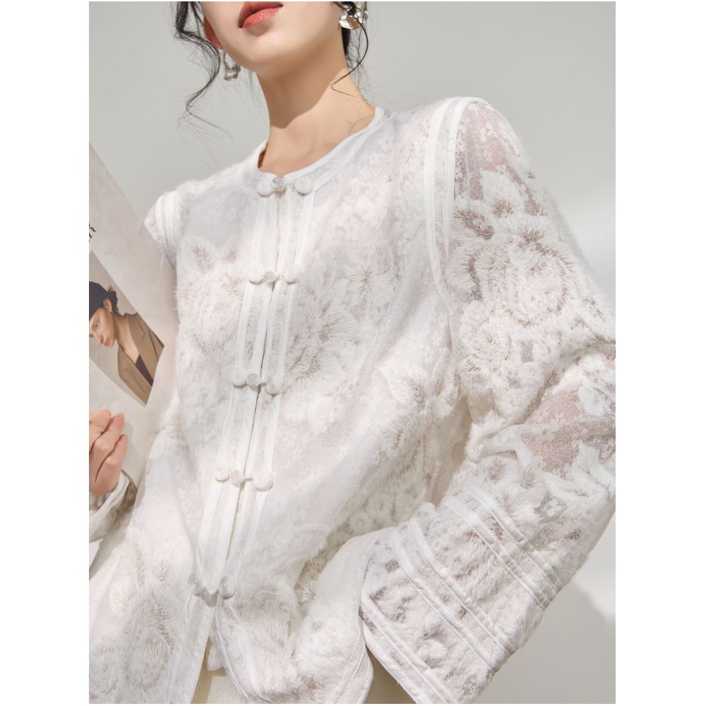 Plum Jan New Chinese style white shirt women s 2025 new design sense light luxury temperament shirt top image 6