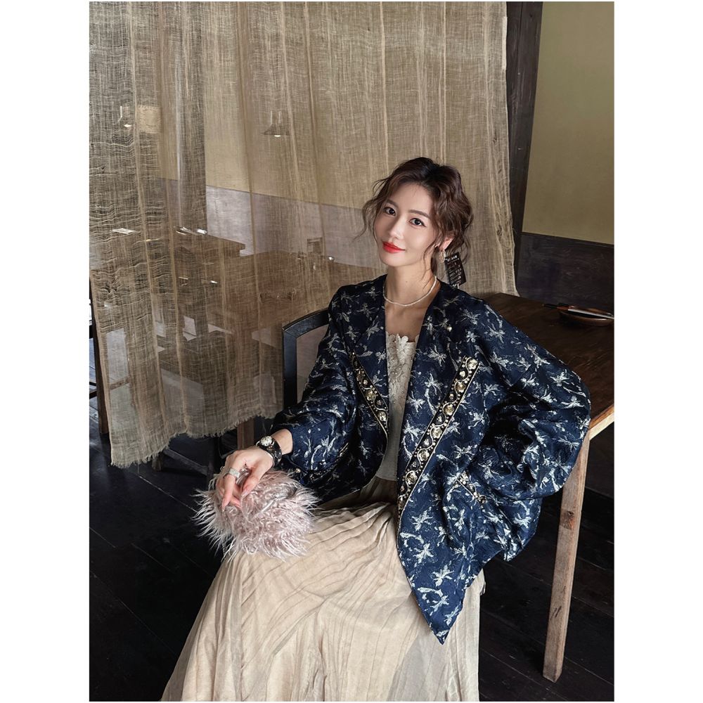 Sanji Black Flower Nianqingci New Chinese style woven gold wire baseball jacket national style early autumn jacket female unique and beautiful image 5