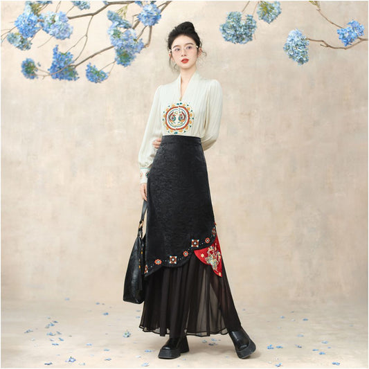 ASAYA5022 – Midnight Phoenix Embroidered Skirt 🖤🔥