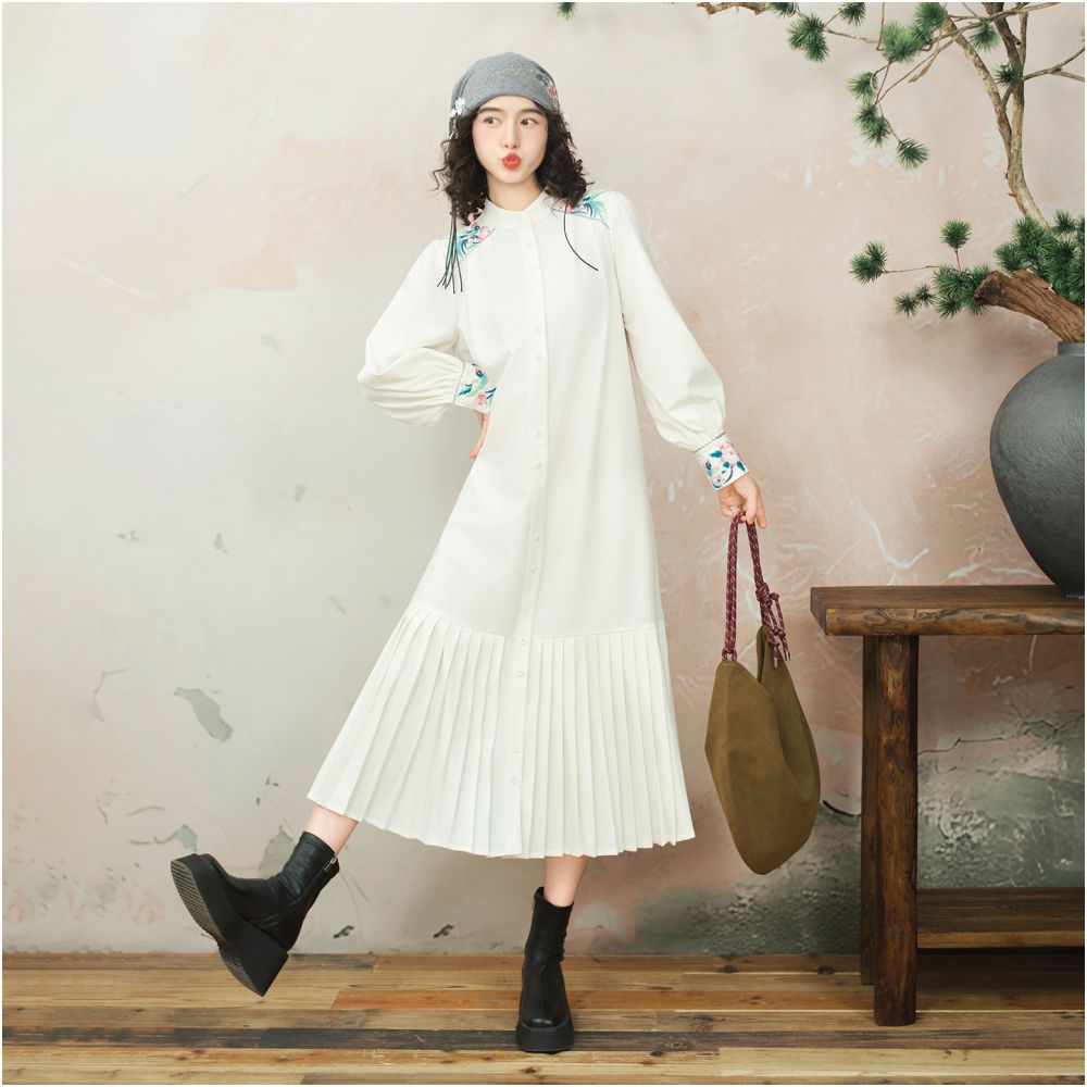 Su Luo Original Huaxia Vientiane Miao Territory Peony Autumn Chinese Style Embroidered Loose Long Shirt Dress for Women image 1