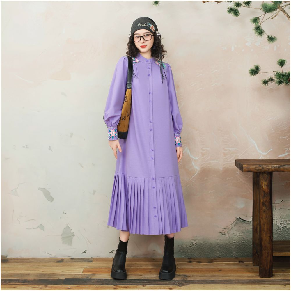 Su Luo Original Huaxia Vientiane Miao Territory Peony Autumn Chinese Style Embroidered Loose Long Shirt Dress for Women image 2