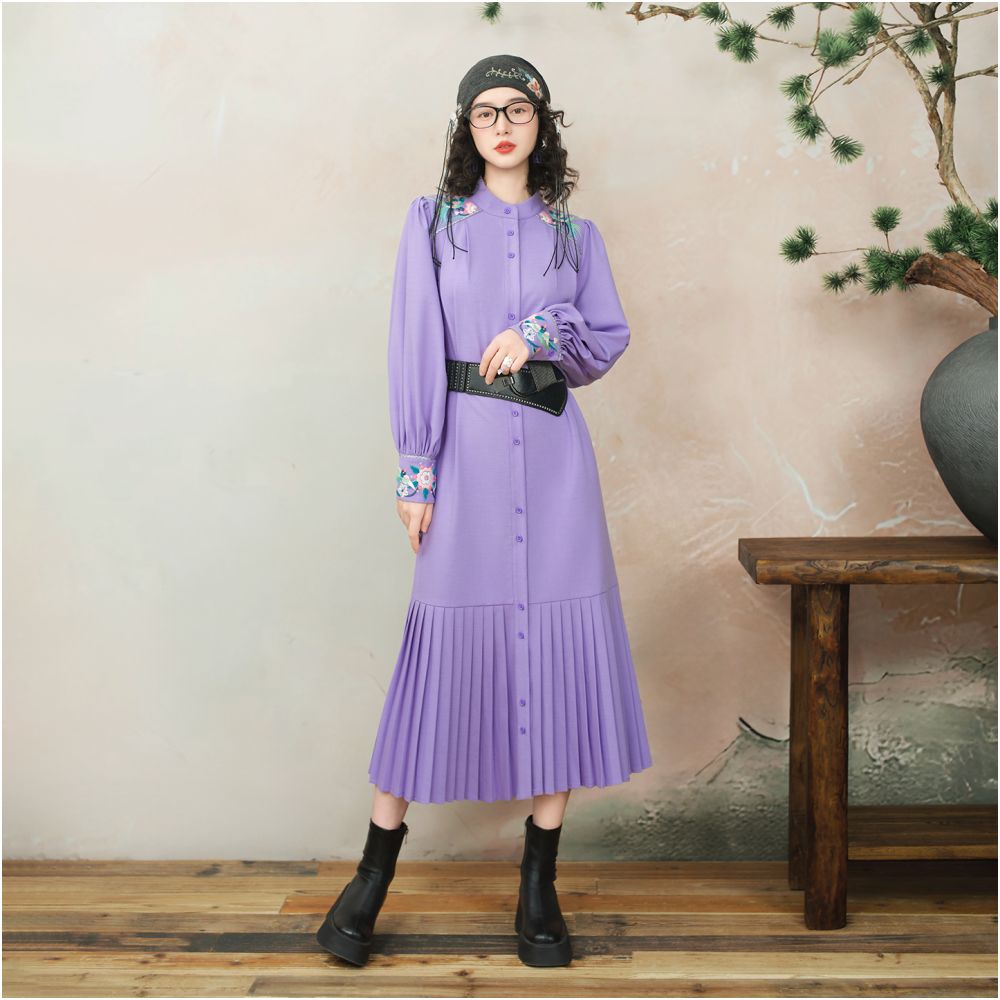 Su Luo Original Huaxia Vientiane Miao Territory Peony Autumn Chinese Style Embroidered Loose Long Shirt Dress for Women image 4