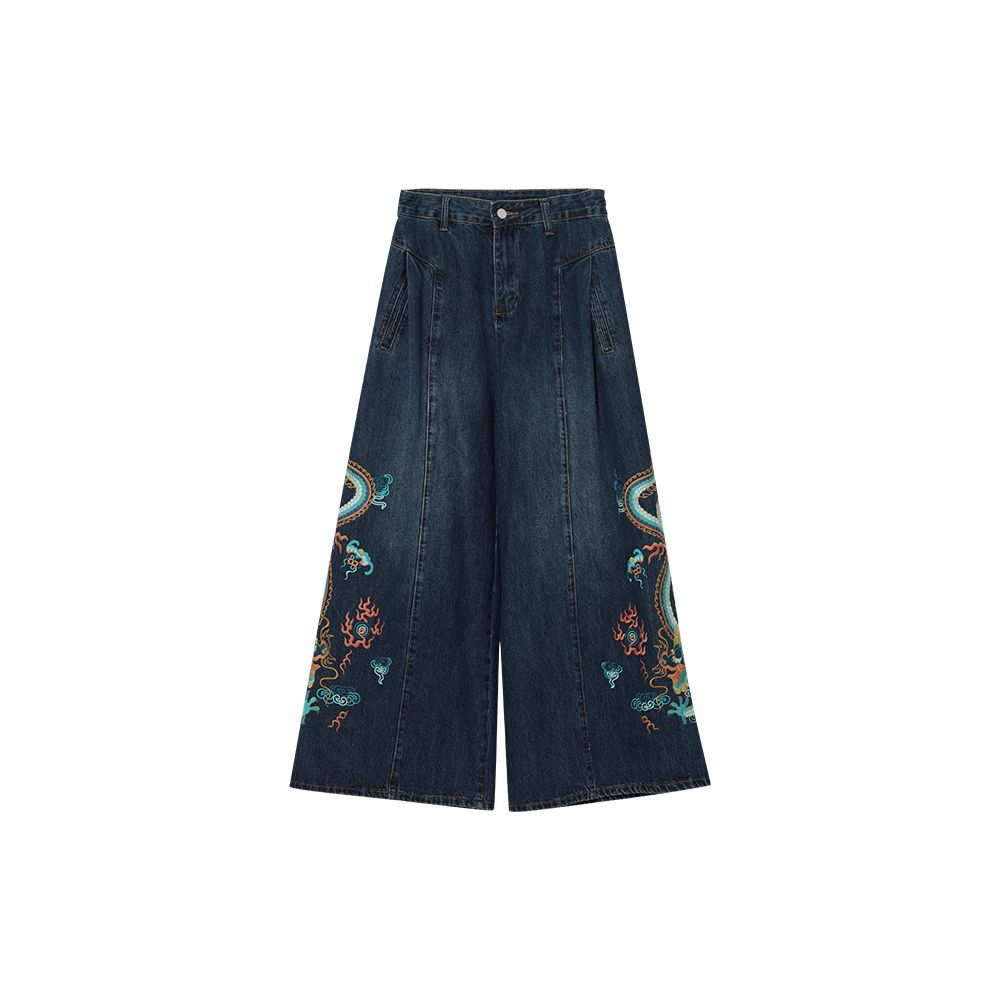 Su Luo original Dragon Qi Spring Comes spring new national trend wide leg trousers heavy embroidery loose jeans image 6