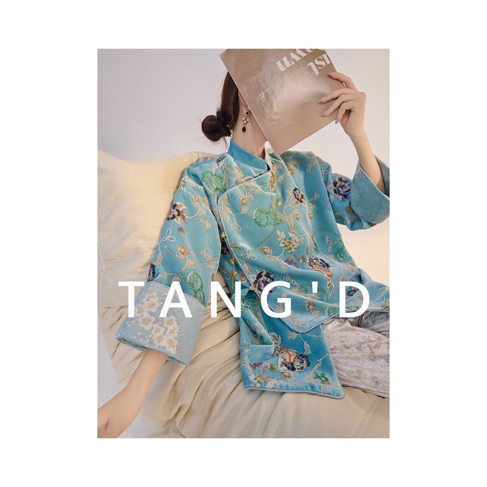 Tangdou Couture Flower Blue New Chinese Style Sequin Embroidery Old Money Style High end Tops and Jackets for Women image 0