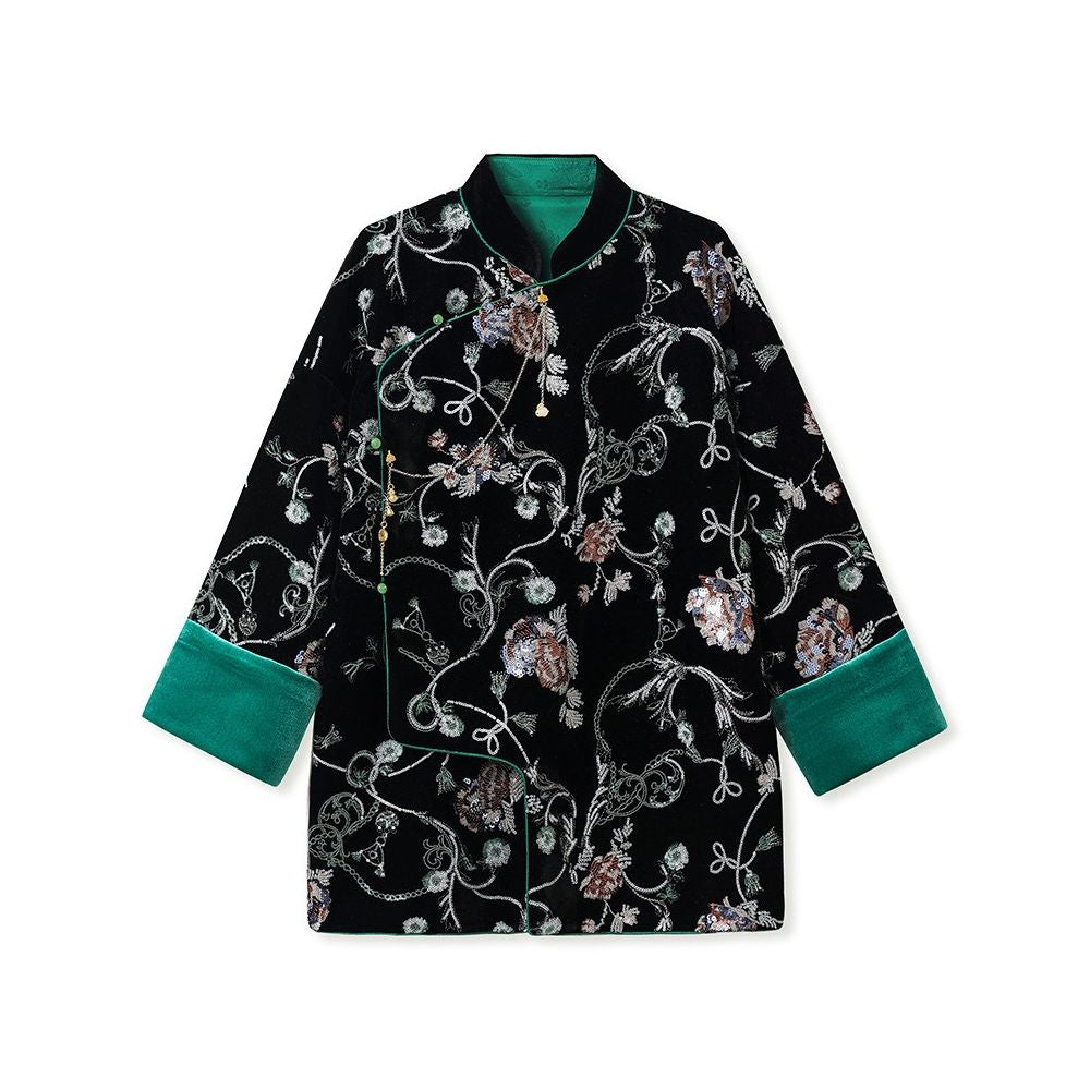 Tangdou Couture Flower Blue New Chinese Style Sequin Embroidery Old Money Style High end Tops and Jackets for Women image 8