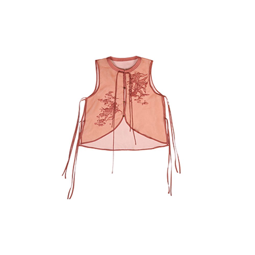 Dream Dream Carp National Style Original Innovation Chinese Embroidery Chinese Style Vest Stand up Collar Shirt Orange Red Slant Cut Fish Tail Skirt Autumn image 16