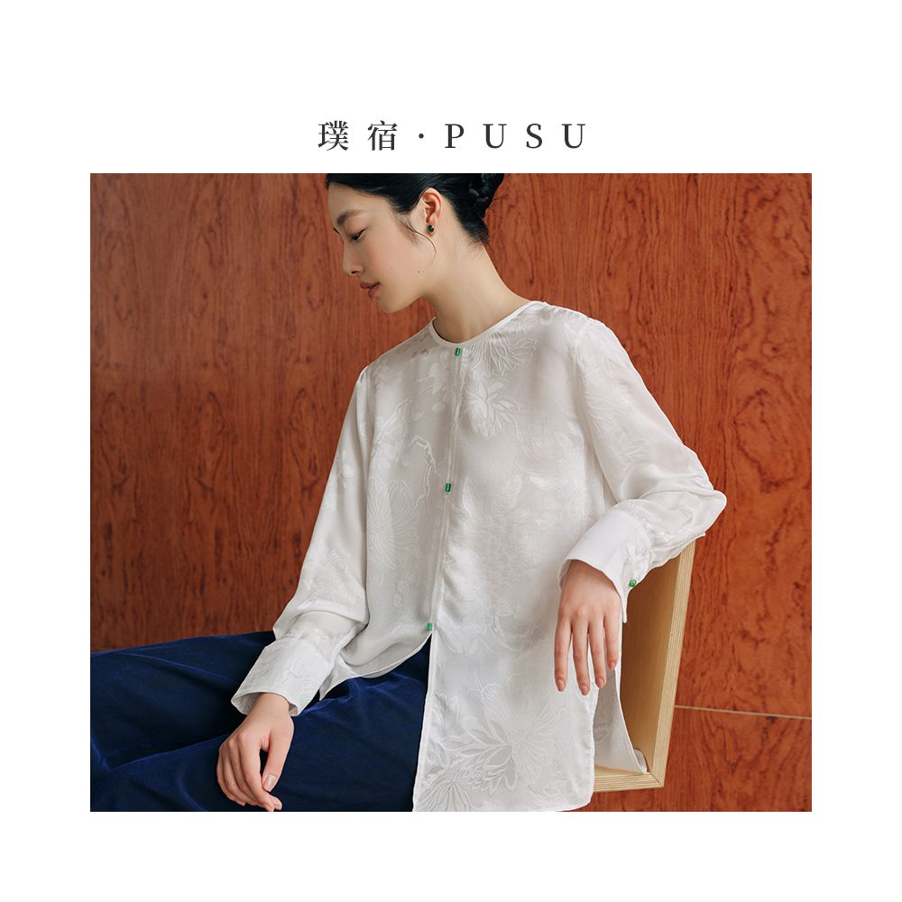 Pusu Silk Mulberry Shirt Women s Jacquard Round Neck New Chinese Summer Light Luxury Large Edition Old Money Style Top image 1