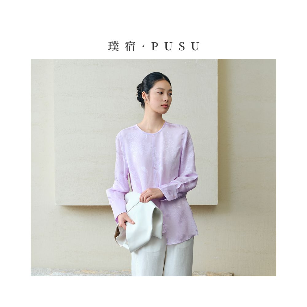 Pusu Silk Mulberry Shirt Women s Jacquard Round Neck New Chinese Summer Light Luxury Large Edition Old Money Style Top image 2