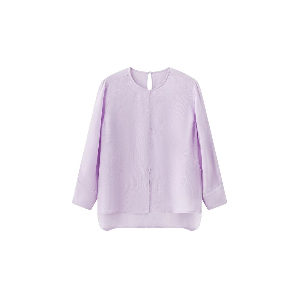 Pusu Silk Mulberry Shirt Women s Jacquard Round Neck New Chinese Summer Light Luxury Large Edition Old Money Style Top image 4