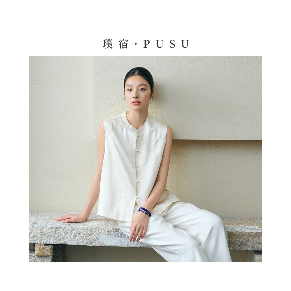 Pusu new Chinese style standing collar jacquard vest for women summer style vest vest with vest and vest high end feeling 2025 new model image 2
