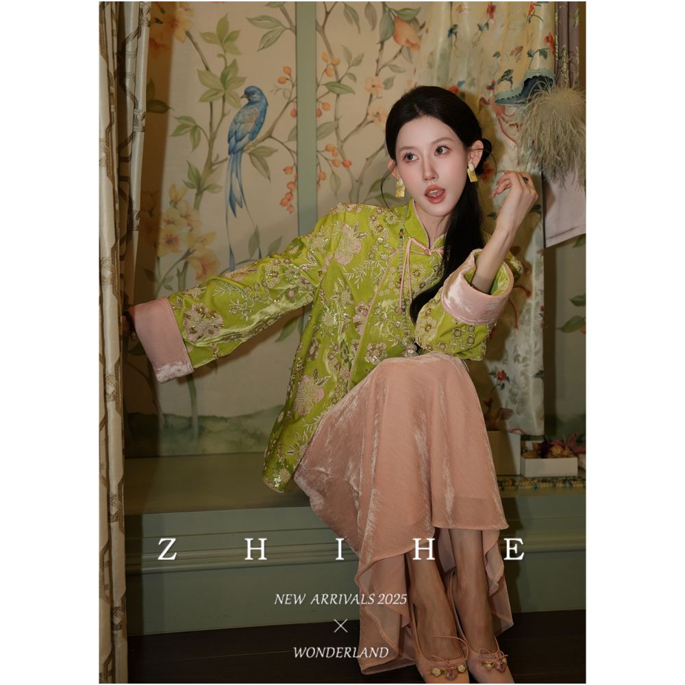 Wuyan Yihe Yingying Fuyang Jing Luxury Chinese Style Silk Velvet Bead Embroidered Coat Half Skirt image 4