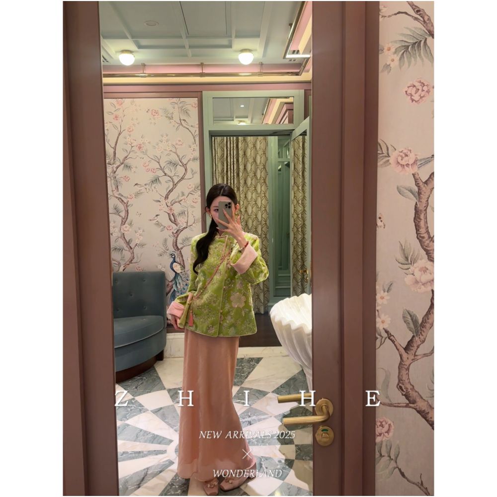 Wuyan Yihe Yingying Fuyang Jing Luxury Chinese Style Silk Velvet Bead Embroidered Coat Half Skirt image 5