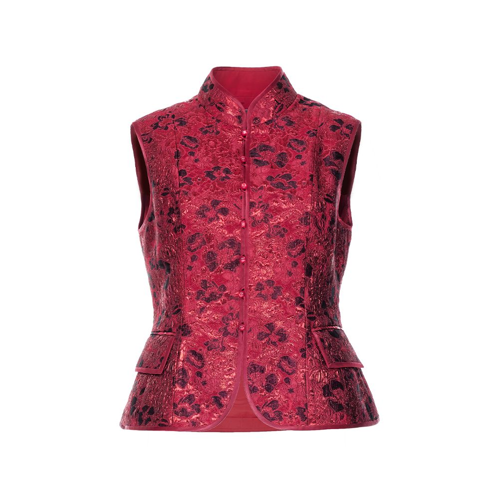 Hua Mu Shen Xin Chinese style standing collar vest for women s new collection waist cinched sleeveless vest camisole Chinese style jacquard double breasted vest image 6