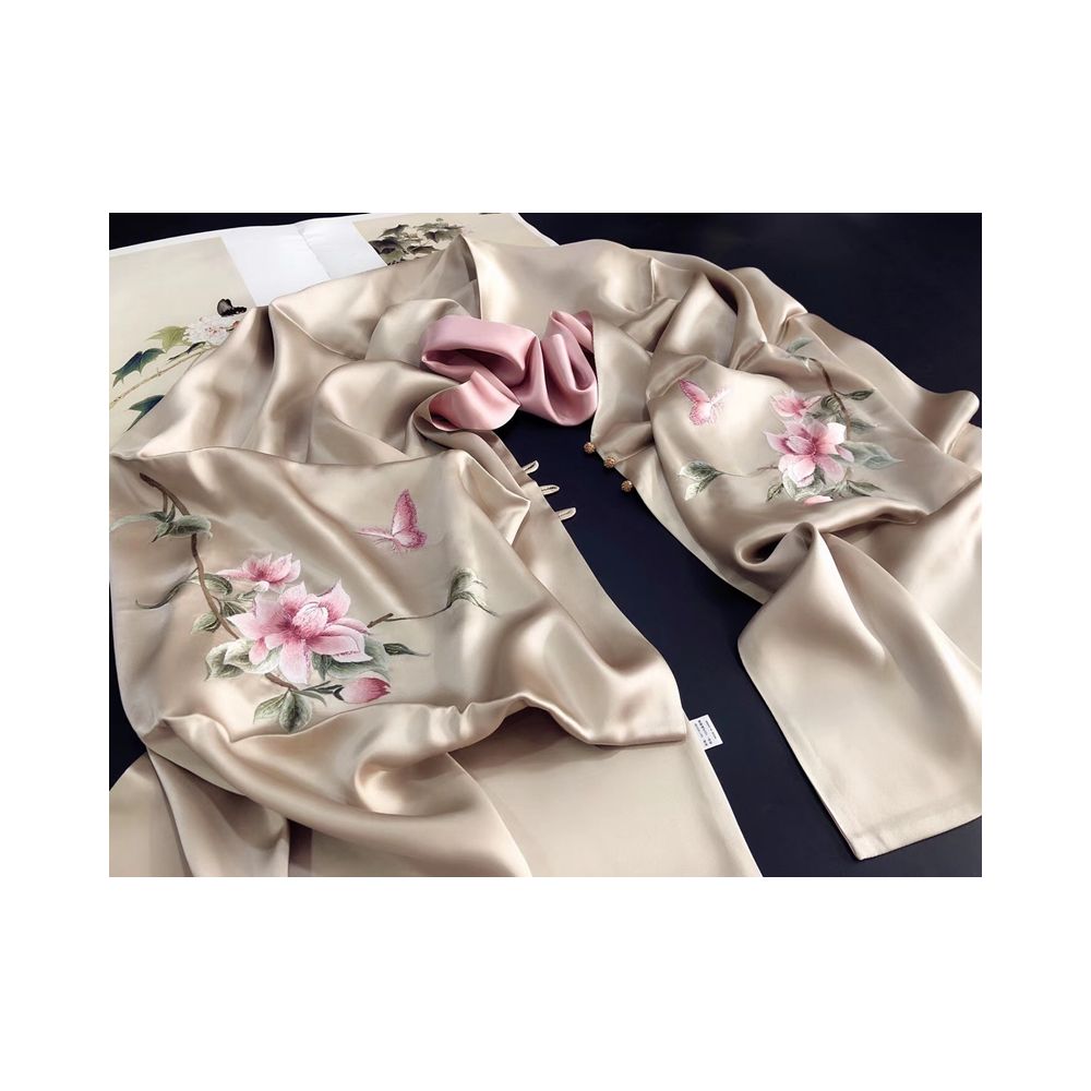 Pankou Gardenia Hangzhou Silk High end Silk Embroidered Scarf Women s Mulberry Silk Su Embroidery Flower Shawl Silk Scarf Gift image 3