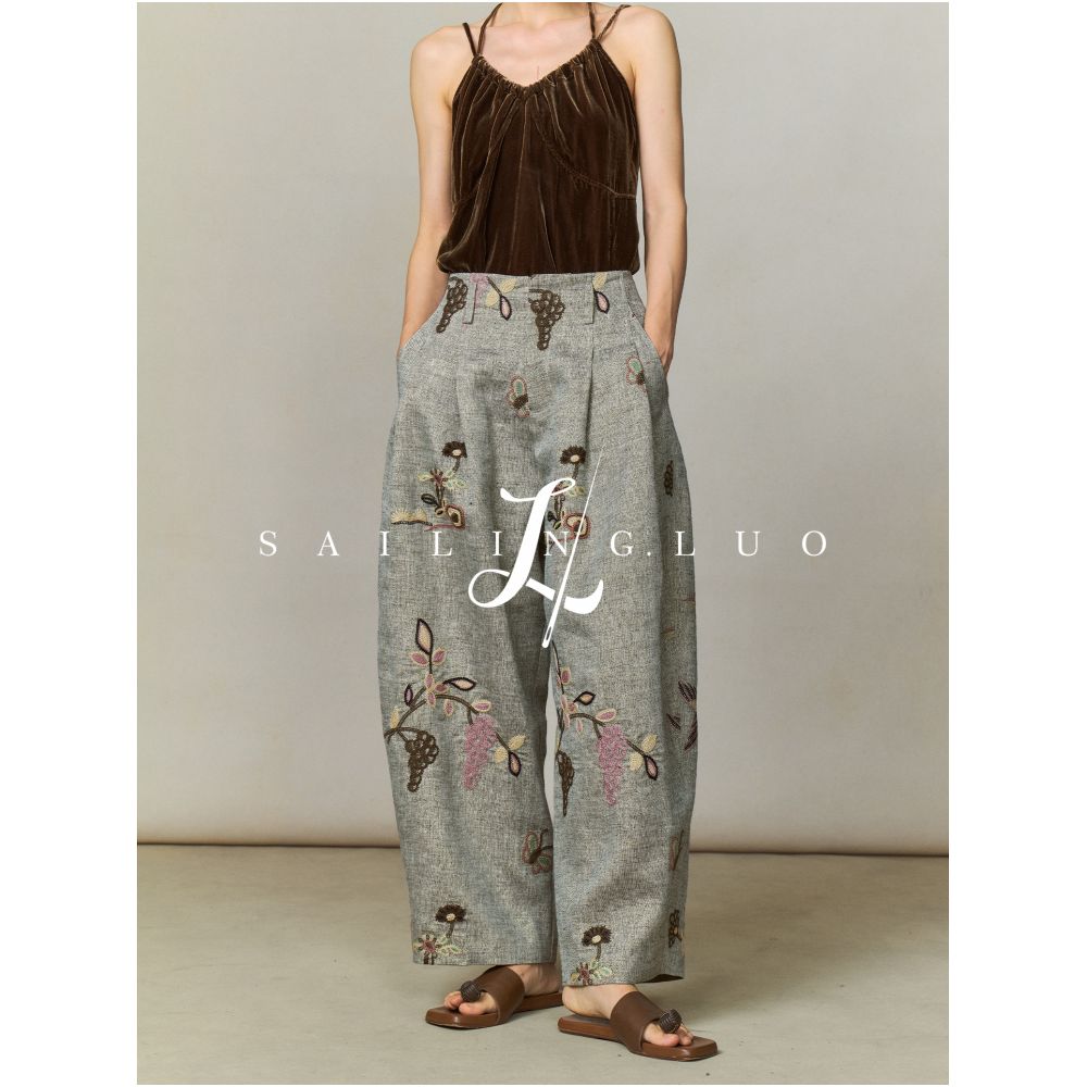 SailingLUO 25 Autumn Collection New Linen Heavy Industry Embroidered Short Coat Chinese Style Nine Fen Banana Pants Set image 10