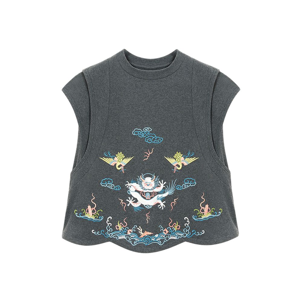 Original by Su Luo SOLO White Dragon Summer China Chic Embroidery Loose Top Casual Shorts Sportsuit image 8