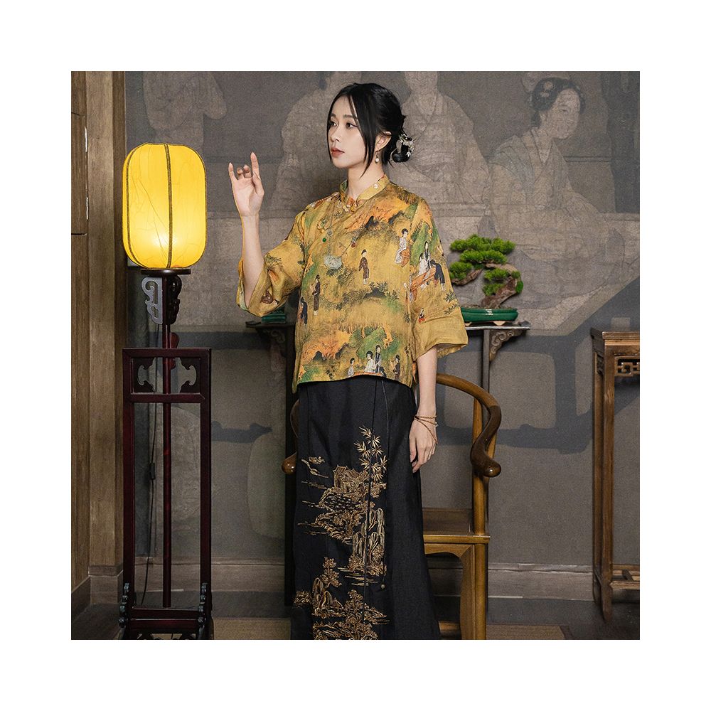 Yuanzhen new Chinese style retro embroidered black horse face skirt set 2024 new women s spring and summer half skirt image 3