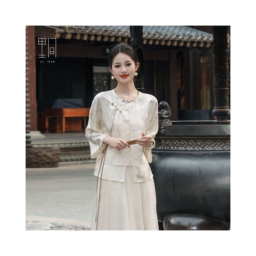 Li Jian s new Chinese style mulberry silk Zen style buckle loose and versatile high end long sleeved shirt women s top image 2