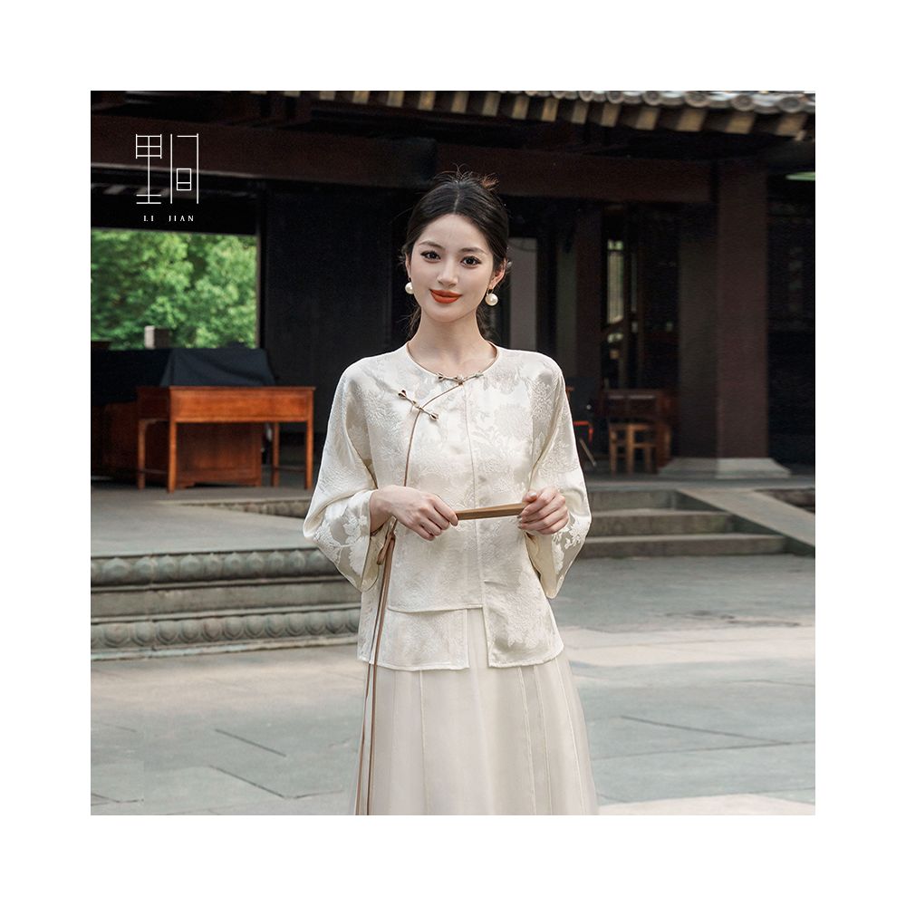 Li Jian s new Chinese style mulberry silk Zen style buckle loose and versatile high end long sleeved shirt women s top image 4