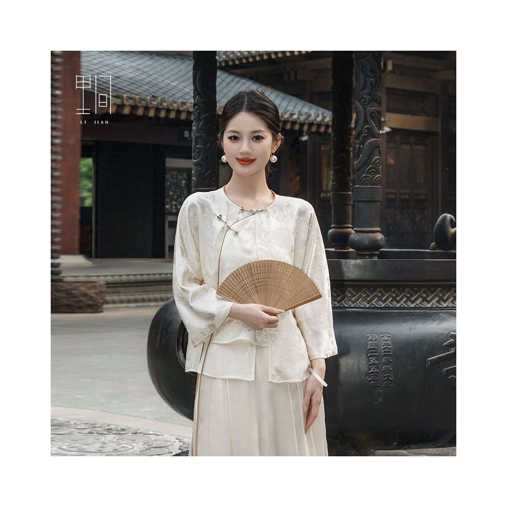 Li Jian s new Chinese style mulberry silk Zen style buckle loose and versatile high end long sleeved shirt women s top image 0