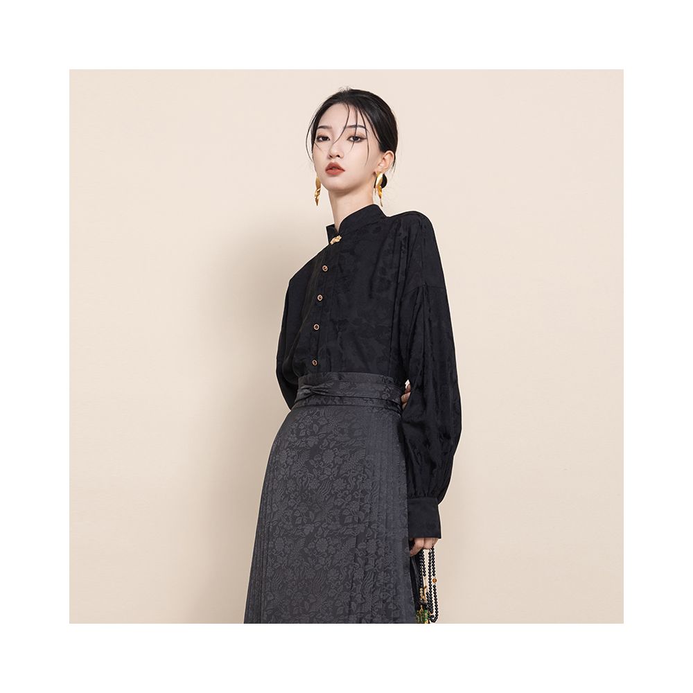 Stop at any time improve Hanfu black new Chinese style shirt women s 2025 autumn horse face skirt top Chinese style cardigan image 7