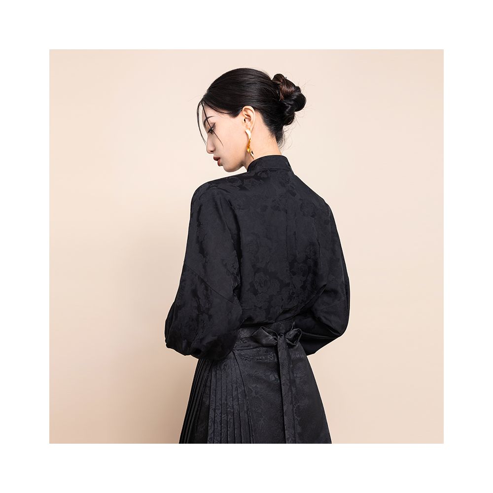 Stop at any time improve Hanfu black new Chinese style shirt women s 2025 autumn horse face skirt top Chinese style cardigan image 9