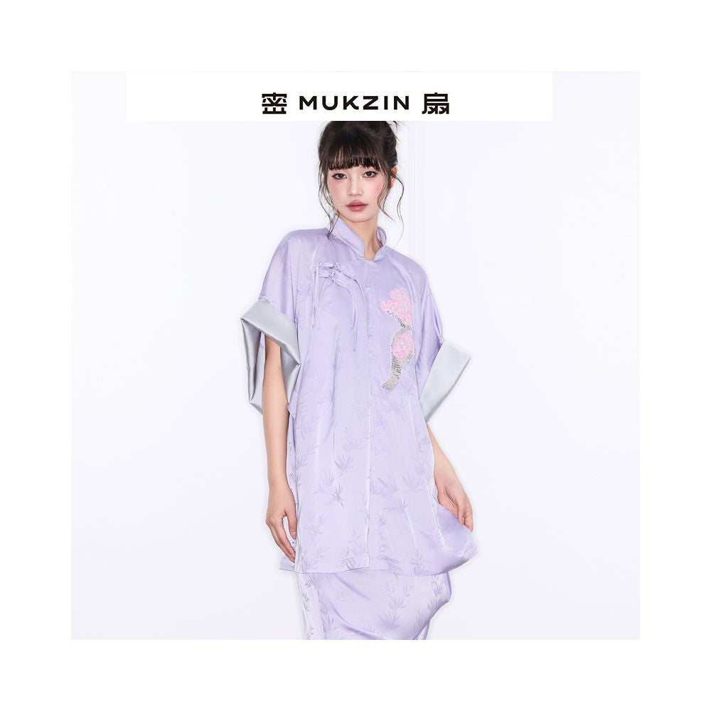 Luo Yutong s same style Mishan 2025 new style New Summer Fu series Chinese style embroidered wide sleeved top and skirt suit image 1