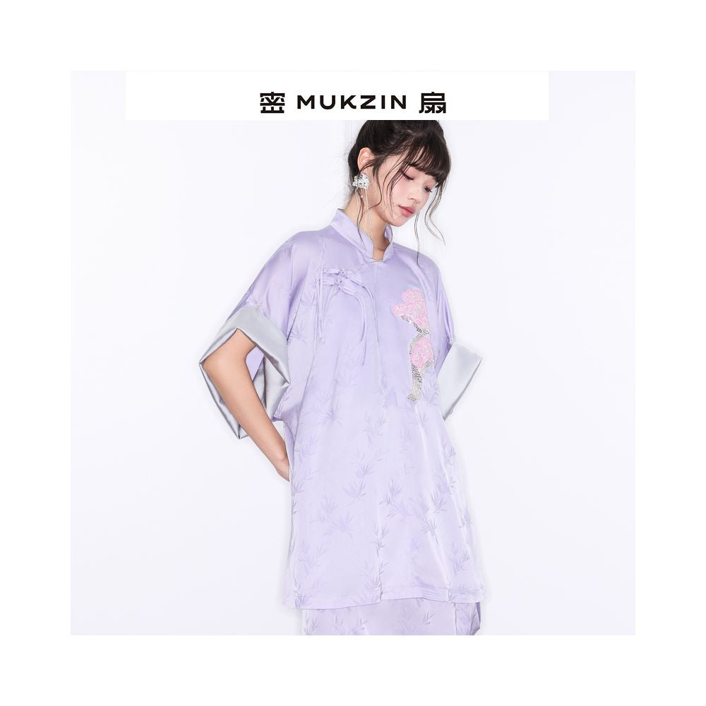 Luo Yutong s same style Mishan 2025 new style New Summer Fu series Chinese style embroidered wide sleeved top and skirt suit image 4