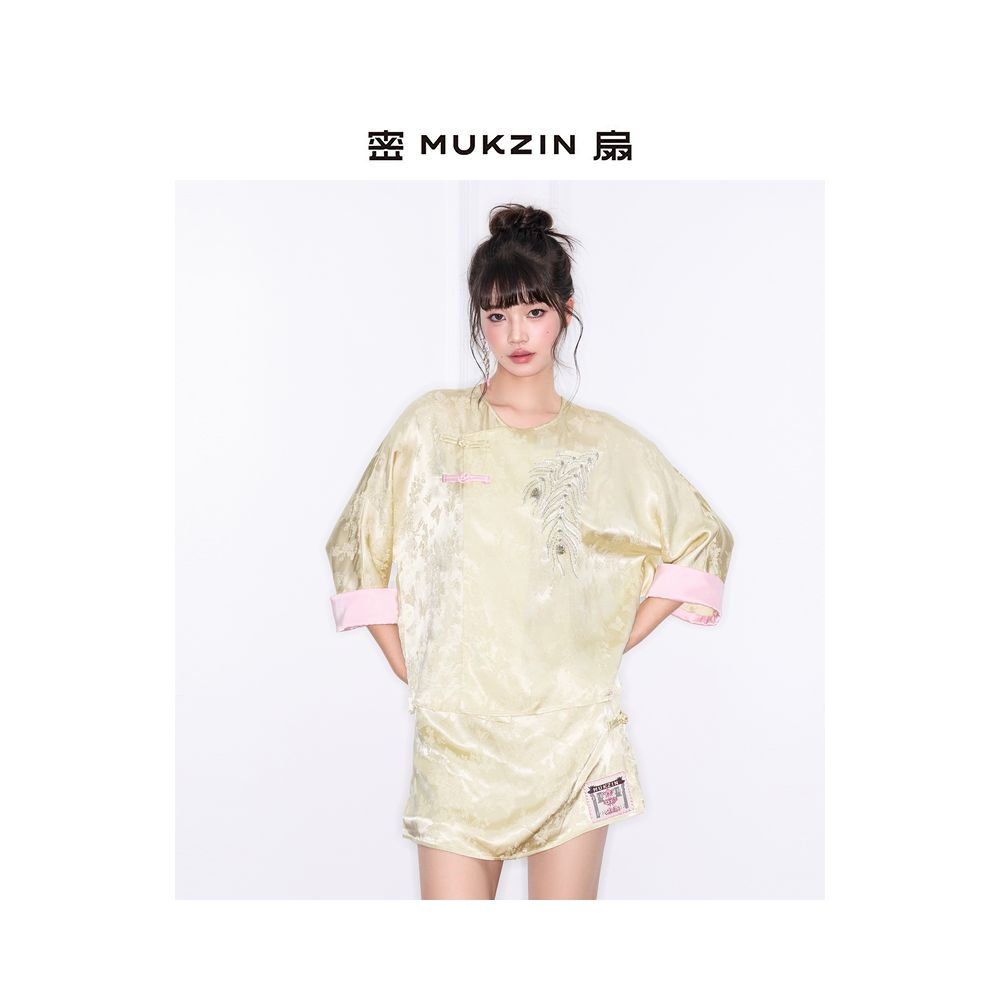 Secret Fan Summer New Collection 2025 New Summer Fu Series New Chinese Embroidery Shirt National Style Top Short Skirt Set image 2