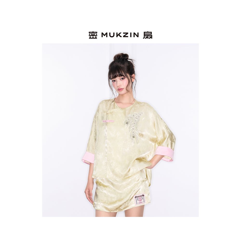 Secret Fan Summer New Collection 2025 New Summer Fu Series New Chinese Embroidery Shirt National Style Top Short Skirt Set image 4